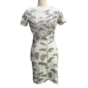 Chaser NWOT Ruched Tulle Cross Front Short Sleeve Palm Branch Sun Dress Sz Small